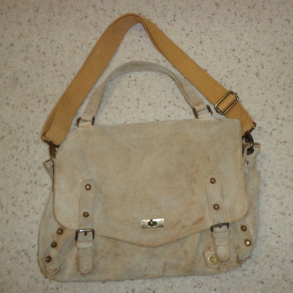 Free People Mojave Messenger Bag Leather Distressed Tan Adj Strap - Picture 2 of 14